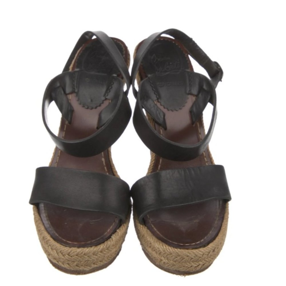 Christian Louboutin Leather Espadrilles Black Block Heels with Platform